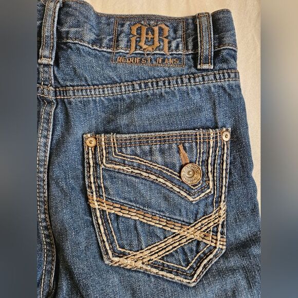 Request Jeans Juniors Sz 12 (26x26) Straight Leg Blue Mid-Rise Embroidered VGUC - Picture 1 of 9